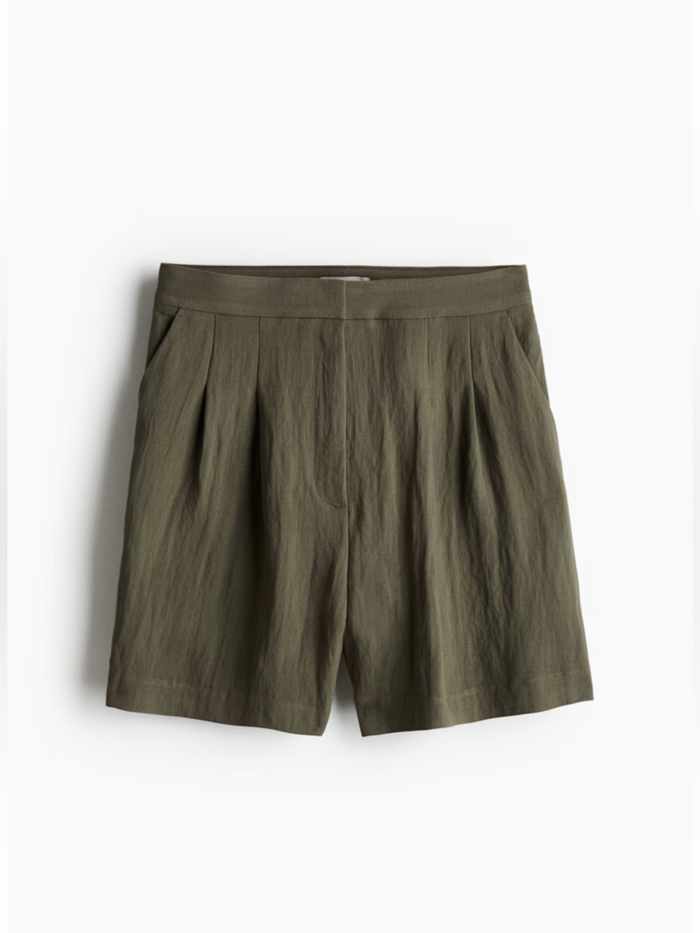 H&M High Waisted Dark khaki green Knee-length Pleated Bermuda Shorts -size 6
